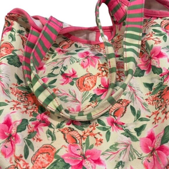 Caribbean Joe Coral Floral Hobo Bag with Striped Handles - Picture 10 of 15